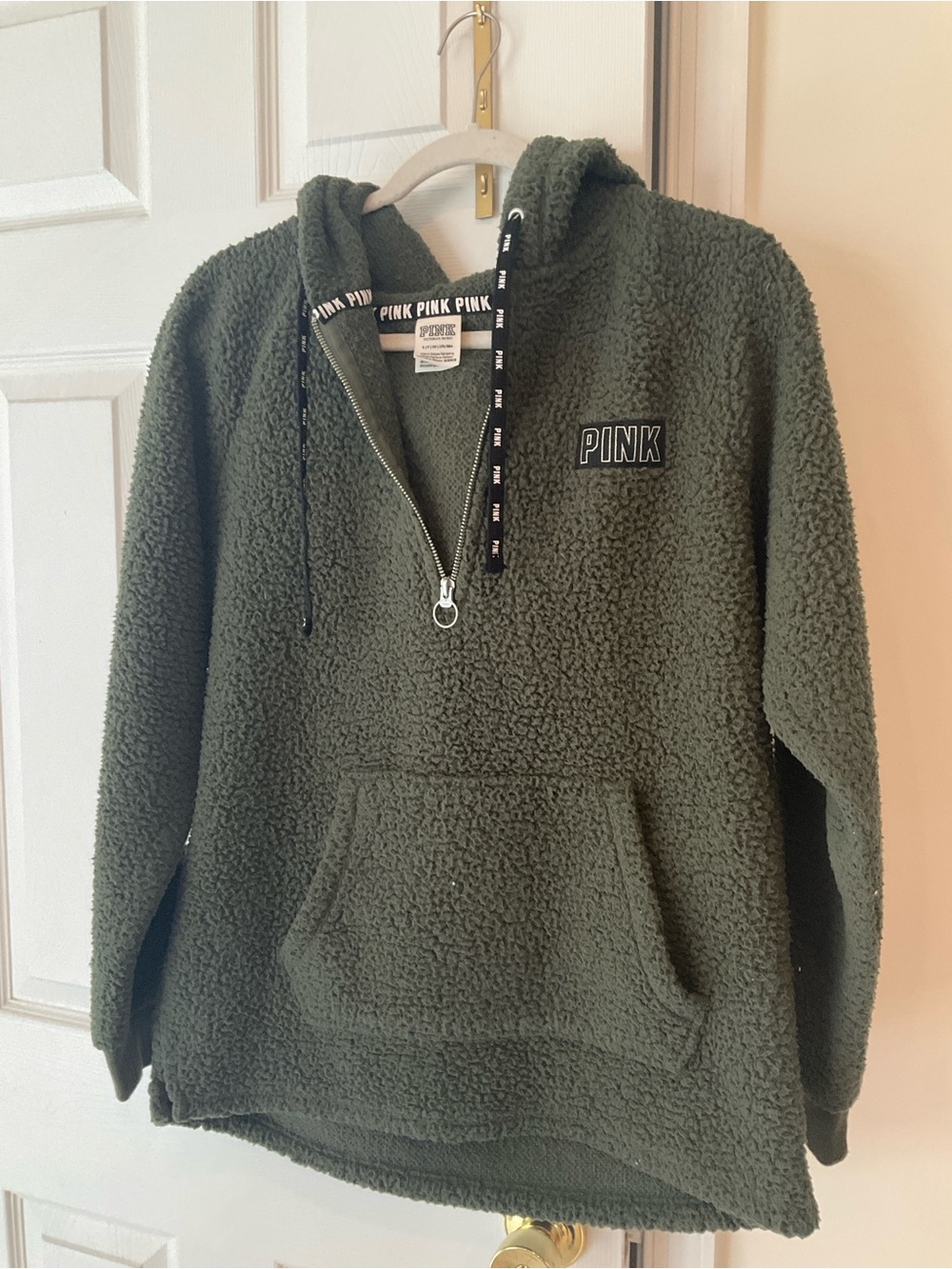 Victoria's Secret PINK Olive Green Sherpa Half-Zip Hoodie